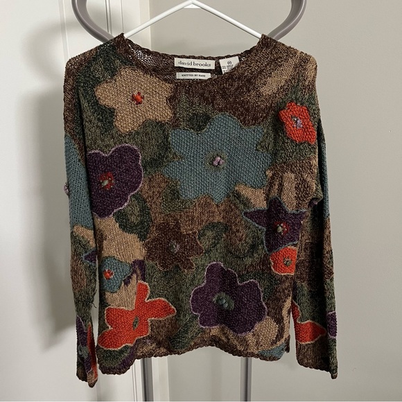 DAVID BROOKS - Hand Knit - Floral Print Sweater - Women’s M - Picture 2 of 12